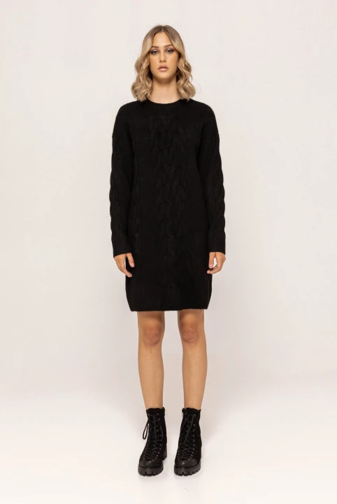 Rochie-scurta-cu-model-tricotat-Magda-negru