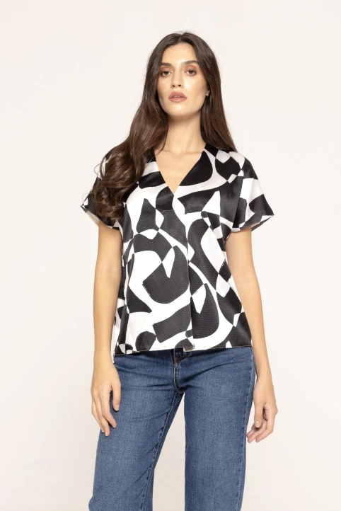 Bluza-office-cu-imprimeu-Donna-negru-ETIC-1