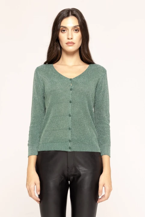 Pulover-cu-fir-metalizat-Miki-verde