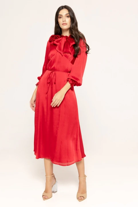 Rochie-midi-cu-accesoriu-pe-umar-Luise-rosu-ETIC-1