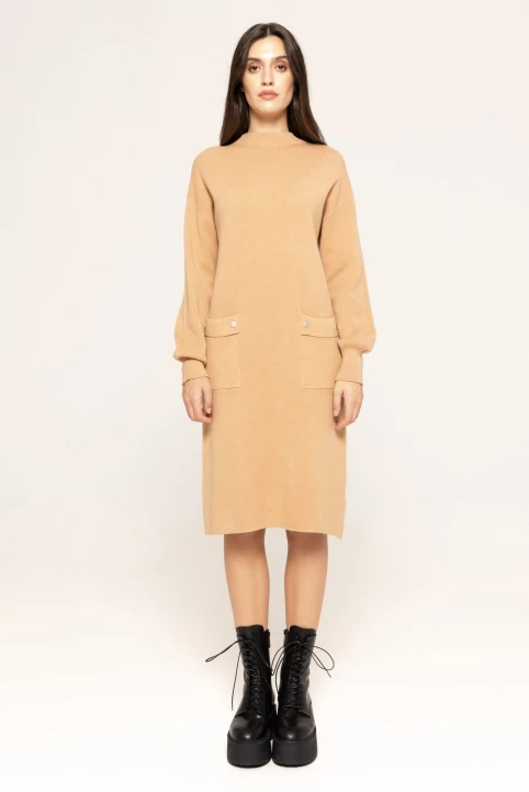 Rochie-midi-din-tricot-Karla-maro