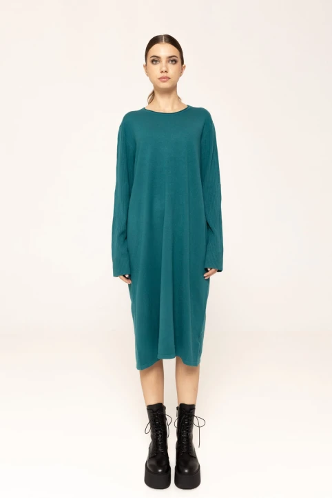 Rochie-midi-din-tricot-Oli-turcoaz
