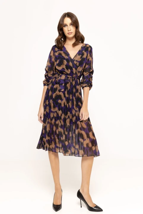 Rochie-plisata-cu-imprimeu-Emy-mov-ETIC-1