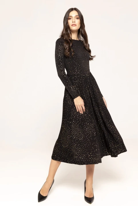 Rochie-plisata-cu-insertii-aurii-Anca-negru-ETIC-1