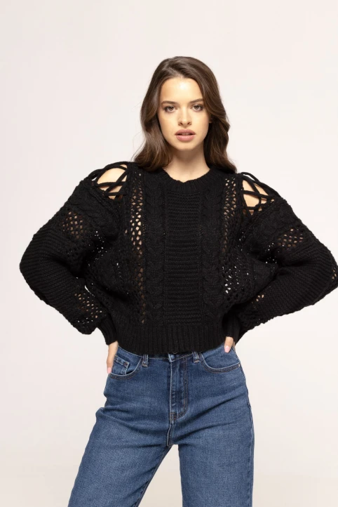 Pulover-impletit-din-tricot-Angi-negru-ETIC-1