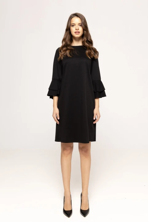 Rochie-cu-volane-pe-maneca-Roza-negru